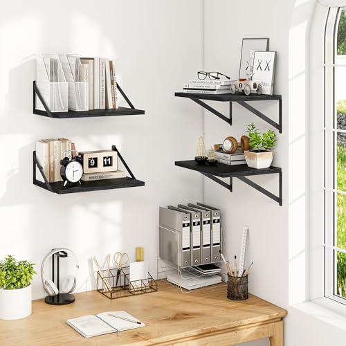 16W x 12D Deep Floating Shelves Set of 4 Black (Black With Black Metal Bracket / 16wx12dx5.8h)