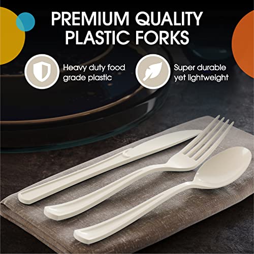 Ivory Plastic Forks 200 Pieces Ivory Forks Disposable Utensils Heavy Duty Plastic Cutlery Set Disposable Cutlery Sets Flatware Sets Silverware Set Party Supplies & Party Tableware (Ivory / Forks)