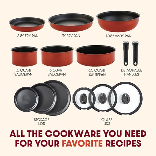 Ingenio Expertise Non Stick Cookware Set 14 Piece (Red / 14-Piece induction)