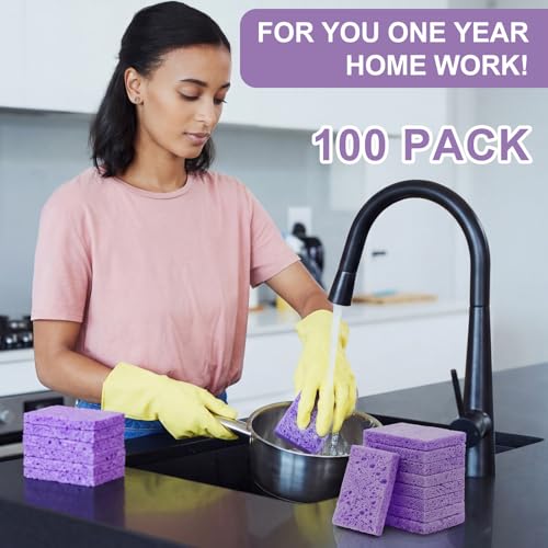 100 Pcs Sponges Bulk Sponges Kitchen Compressed Sponge (Purple)