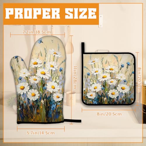 Vintage Daisy Flower Oven Mitts and Pot Holders (4 Count)
