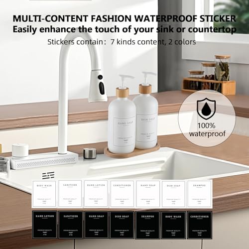 White Glass Soap Dispenser (White Bottle + 14 Labels + Funnel + Tray)