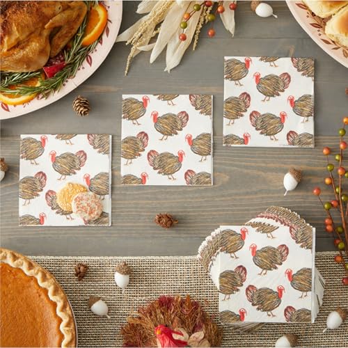 100 Pack Turkey Thanksgiving Cocktail Napkins for Party Supplies (100 Pack)