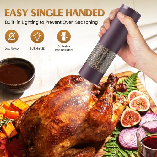 Electric Salt and Pepper Grinder Set Automatic Battery Pepper Mill Shakers Adjustable Coarseness Upgraded Larger Capacity with Led Home and Kitchen Appliances (Burgundy)