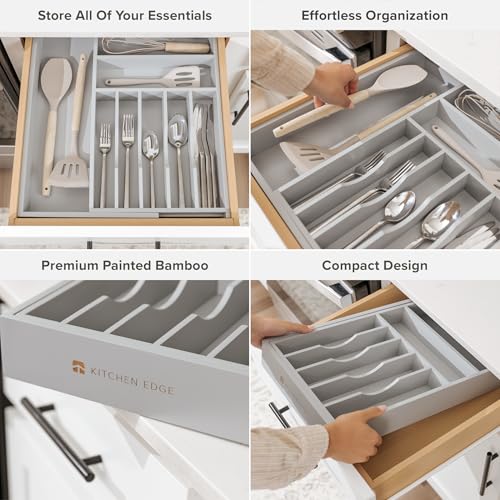 Silverware & Utensil Drawer Organizer (Gray Bamboo / From 10.5" to 19" Wide)