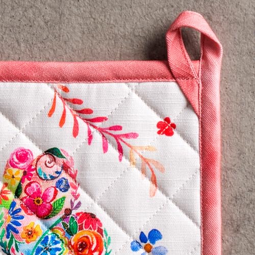 Pot Holders 100% Cotton Potholders (052 - Happy Florals - High Summer / 8" x 8" (Pot Holder Pack of 1))