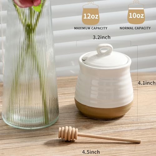 Ceramic 12 Ounce Honey Jar and Dipper Set (White)