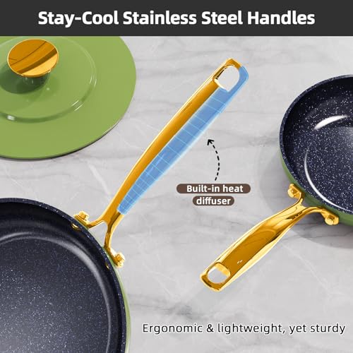 Lux LE 13Pc Ceramic Cookware Set with Elegant Gold Handle (Avocado LE)