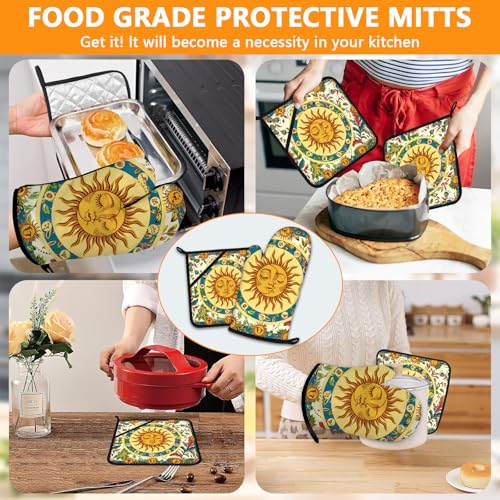 Sun and Moon Oven Mitts and Pot Holders Sets 4Pcs (Sun and Moon)