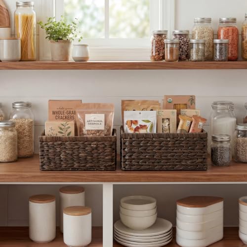 Large Wicker Baskets for Storage (Brown (Water Hyacinth) / 15"L x 11"W x 7"H + 13"L x 9"W x 6¼"H)