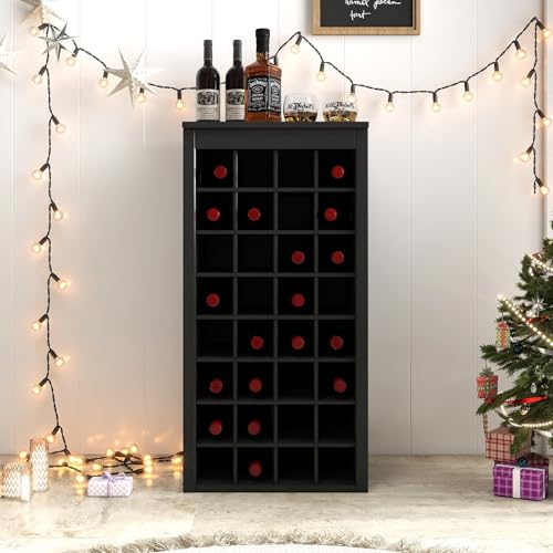 8 Tier Freestanding Wine Rack Wood (32 Bottles / Black)