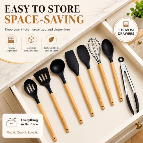 Silicone 10 Pcs Kitchen Cooking Utensils Set (Black)