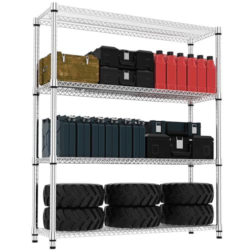 4 Tiers Shelf 2640 lbs Steel Storage Shelving Utility Shelving Unit Steel Organizer Wire Rack for Home (4 tier, 17.7" D x 59.1" W x 70.3" H / Chrome)