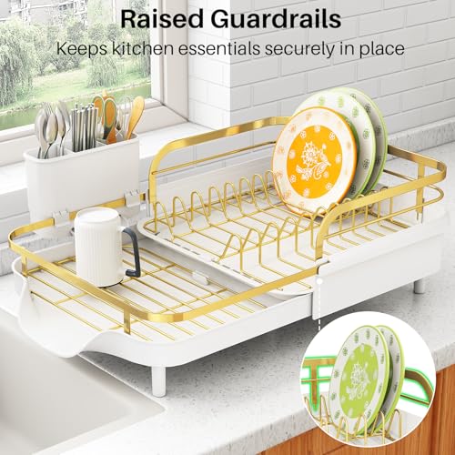 Expandable Dish Drying Rack for Small Kitchen Counter (Gold)