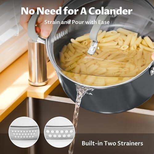 6 Quart Ceramic Non Stick Stock Pot with Strainer Lid & Pour Spout