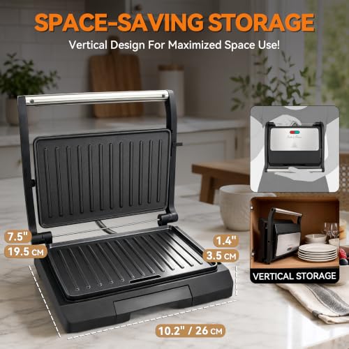 2 Slices of Mini Panini Press Electric Grill (Metallic gray)