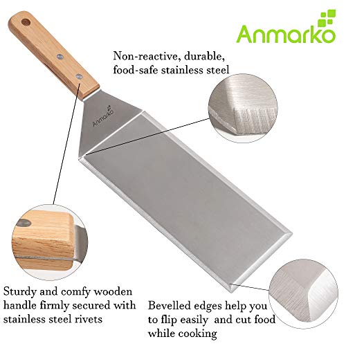 Stainless Steel Metal Griddle 4 x 8 inch Spatula (Wooden handle turner)