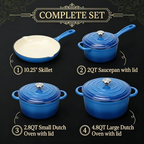 Enameled Cast Iron Cookware Set (Blue A)