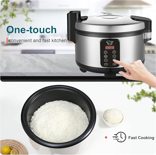 Large 15L Commercial rice cooker 84 cups cooked (Silver & Black / 84 Cups Cooked - Rice Cooker & Warmer)