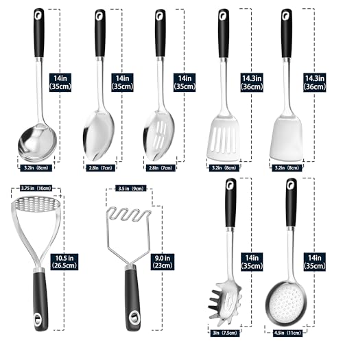 18 0 Stainless Steel Cooking Utensils Set (9PCS-Cooking Utensils Set / Black)