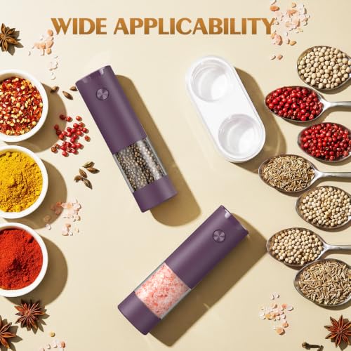 Electric Salt and Pepper Grinder Set Automatic Battery Pepper Mill Shakers Adjustable Coarseness Upgraded Larger Capacity with Led Home and Kitchen Appliances (Burgundy)