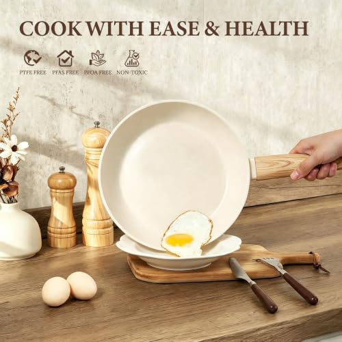 26Pcs Pots and Pans Nonstick Ceramic Cookware Set Non Toxic Kitchen Cooking Set with Steamer Utensils Induction Compatible (Beige)