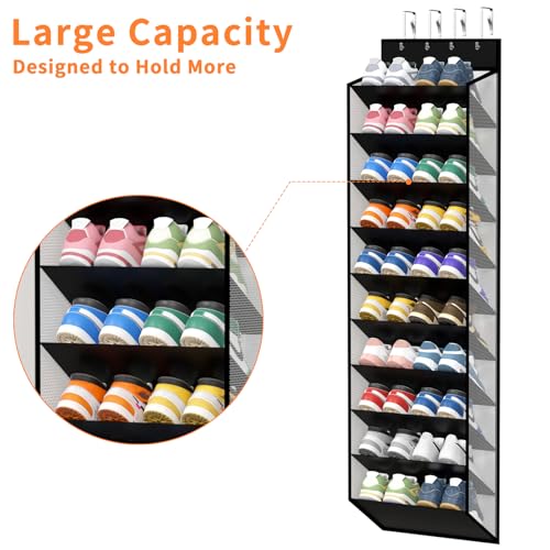 10 Tier Over Door Mesh Shoe Organizer with Large Deep Pockets (Piano White-1 Pack of 10)