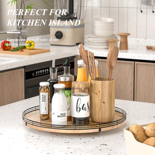 18 Inch Extra Large Farmhouse Oak Lazy Susan Organizer