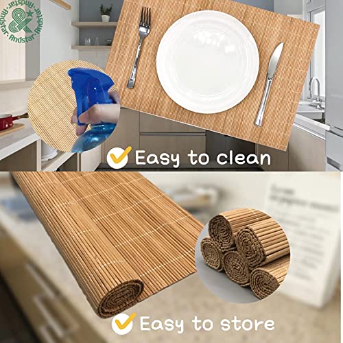 12 Pack 17.7x11.8 Bamboo Placemats (Natural 4pcs,brown 4pcs,black 4pcs / Set of 12)