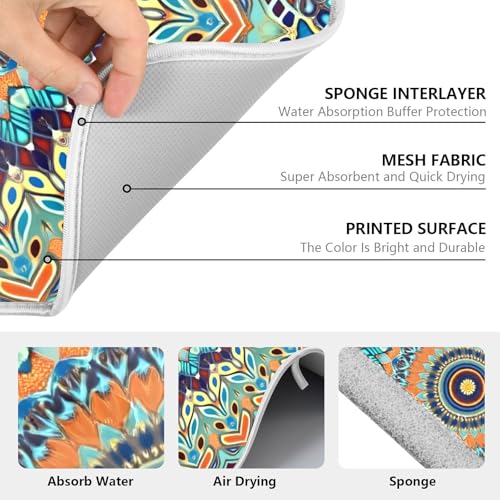 Bohemian Mandala Dish Drying Mat for Kitchen Counter Absorbent Microfiber Large Boho Ethnic Drying Pad Dish Mats for Kitchen Countertops 18 x 24 Inch (24" x 18")