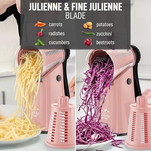 Rotary Cheese Grater Manual Hand Crank 5 Blade Shredder (5 Blades / Peach & Black)
