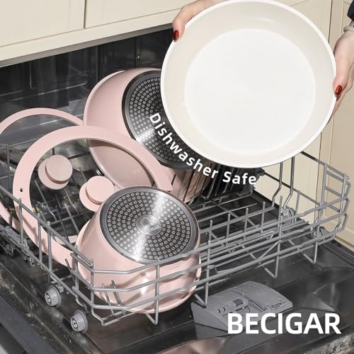23pcs Ceramic Pots and Pans Set (Pink 23 Pcs)