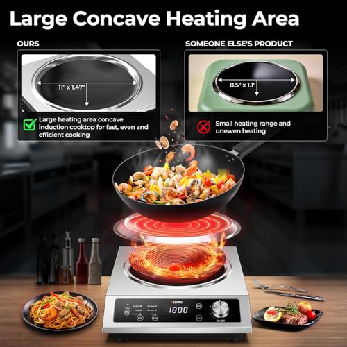 Commercial Induction Cooktop (1800W Concave Cooktop with Wok)