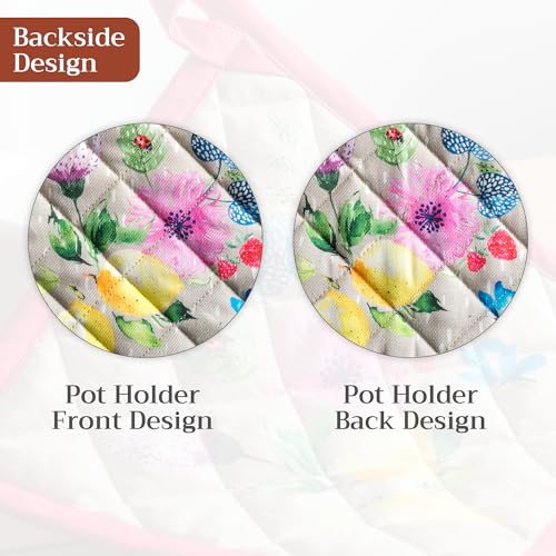 Pot Holders 100% Cotton Potholders (105 - Jardin D'ete - Fog / 8" x 8" (Pot Holder Pack of 2))