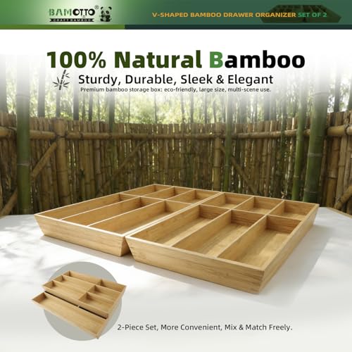 13 Slot V Shaped Bamboo Drawer Organizer Set of 2 (Bamboo (V-Shaped 2 Piece Set - L) / 19.6" L x 27" W x 2.1" H)