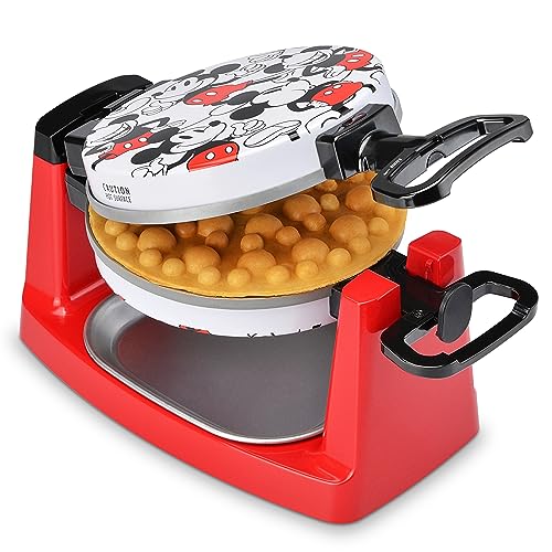 Mickey Mouse Rotating Bubble Waffle Maker by Select Brands (White, Red, Black)