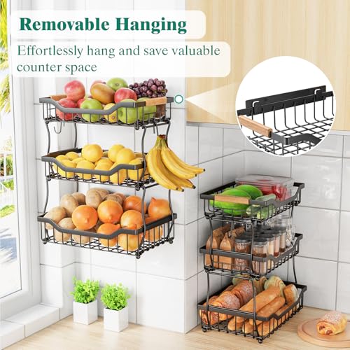 3 Tier Countertop Fruit Basket for Kitchen (3 Tier Wire Basket Top)
