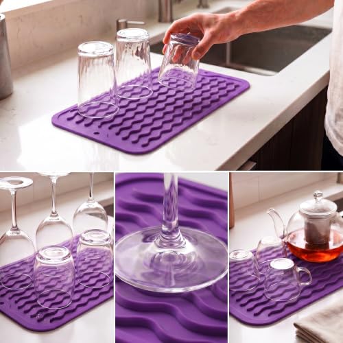 Silicone Dish Drying Mat for Multiple Usage (Purple / 12"L x 6"W)