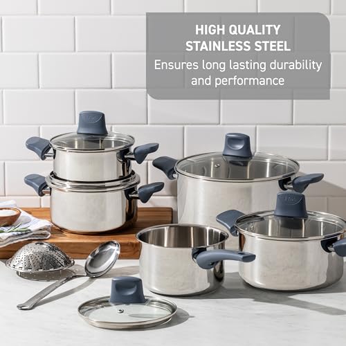Essentials Stainless Steel Cookware Set 12 Piece (12-Piece Set)
