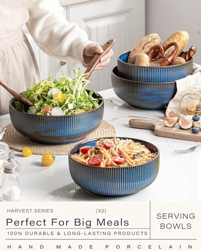 Large Serving Bowls (Embossed Stripes (Vintage Blue) / 9.5")