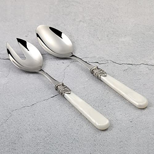 2 piece Salad Servers Stainless Steel Salad Serving Set Salad Fork and Spoon (White)