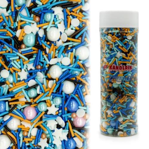 Blue & Orange & White Sprinkles Candy Mix Size Edible Pearls Cake Decorations Cupcake Toppers Cookie Decorating Perfect for Wedding Party Valentine Halloween Christmas Supplies 4.58OZ (4.58 Ounce)