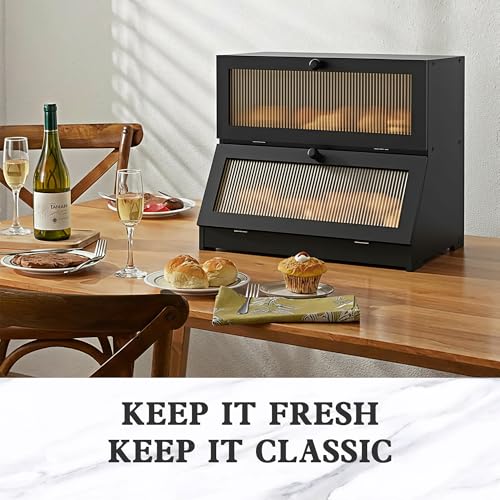 Bread Box for Kitchen Countertop (Black-2 / 2‑tier)