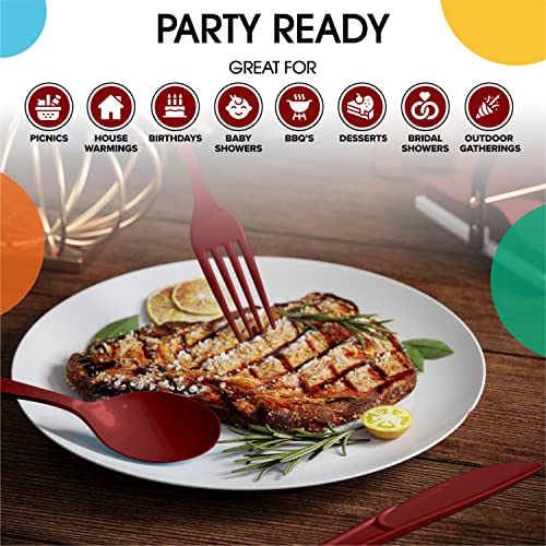 Burgundy Plastic Forks 200 Pieces Burgundy Forks Disposable Utensils Heavy Duty Plastic Cutlery Set Disposable Cutlery Sets Flatware Sets Silverware Set Party Supplies & Party Tableware (Burgundy / Forks)
