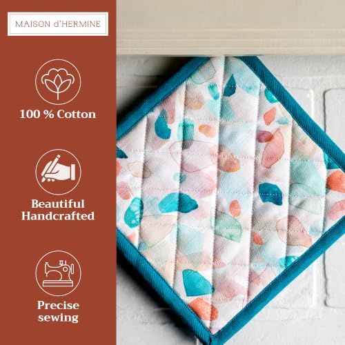 Pot Holders 100% Cotton Potholders (079 - Summer Picnic / 8" x 8" (Pot Holder Pack of 2))