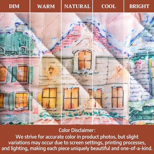 Maison d'Hermine Oven Gloves 100% Cotton Oven Mitt (124 - Christmas Market - Pink / 7.5" x 13" (Oven Mitt))