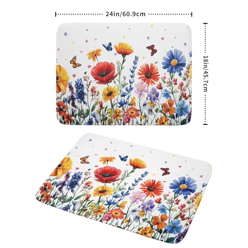 Watercolor Flower Dish Drying Mat 18x24 Inch Floral Butterfly Dish Drainer Protector Pad Washable Reversible Kitchen Counter Dish Dry Pad (Watercolor Flower / 18" x 24")