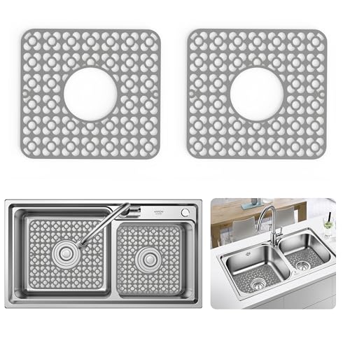 2PCS Sink Mats Sink Protectors Dish Racks Dishwasher Safe Grid Mats for Kitchen Sink Silicone Protect Sink from Stains Damage Scratches Non Slip Heat Resistant Rust Resistant 11"X12" Grey (Gray / 11"X12")