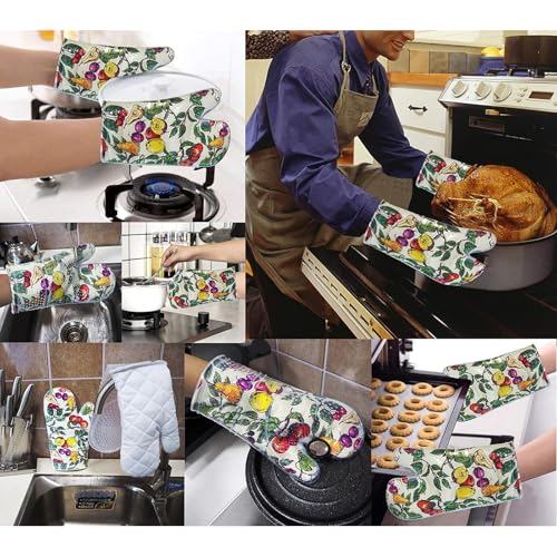 Oven Mitts with Transparent Clear Silicone Shell and Nice Friut Flower Printing (Oven mitts / Fruit Flower)