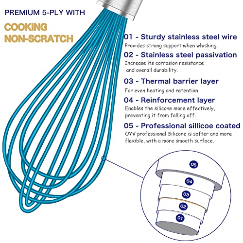 Whisk Sturdy Stainless Steel Wires Coated in Professional Silicone (Premium(Mixing Pack))